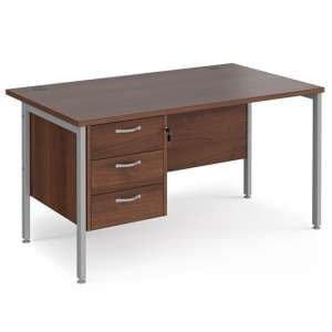 Moline 1400mm Computer Desk In Walnut Silver With 3 Drawers - UK
