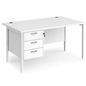 Moline 1400mm Computer Desk In White With 3 Drawers - UK