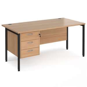 Moline 1600mm Computer Desk In Beech Black With 3 Drawers - UK