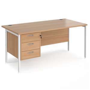 Moline 1600mm Computer Desk In Beech White With 3 Drawers - UK