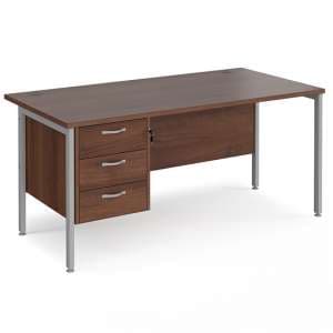 Moline 1600mm Computer Desk In Walnut Silver With 3 Drawers - UK