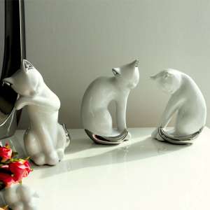 Moline Ceramics Cat Twisto Sculpture In White And Silver - UK