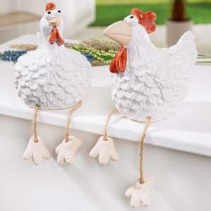 Moline Ceramics Edge Sitter Rooster Hen Sculpture In White - UK