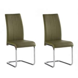 Montila Olive Green PU Leather Dining Chair In A Pair