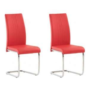 Montila Pillar Red PU Leather Dining Chair In A Pair