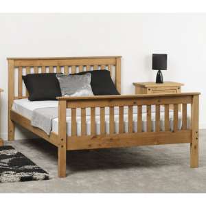 Merlin Wooden High Foot End King Size Bed In Waxed Pine