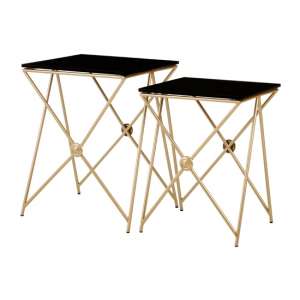 Monora Set Of 2 Black Glass Side Tables With Gold Metal Legs - UK