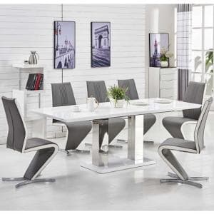Monton Large Extending White Dining Table 8 Gia Grey Chairs