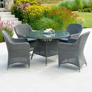 Monx 1200mm Glass Dining Table With 4 Chairs In Charcoal Grey