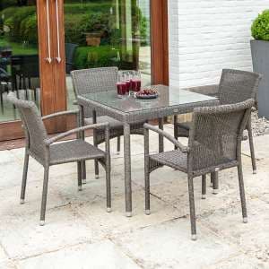 Monx 800mm Glass Dining Table With 4 Chairs In Charcoal Grey