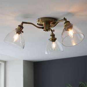 Monza 3 Lights Semi-Flush Ceiling Light In Antique Brass - UK