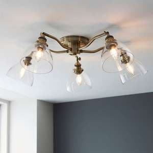 Monza 5 Lights Semi-Flush Ceiling Light In Antique Brass