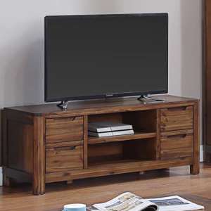 Monza Acacia Wood TV Stand With 4 Drawers In Walnut - UK
