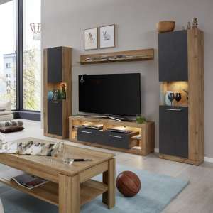 Monza Living Room Set 1 In Wotan Oak And Matera With LED