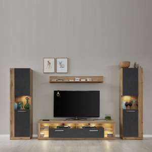 Monza Living Room Set 2 In Wotan Oak And Matera With LED