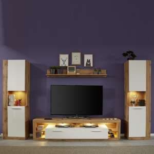 Monza Living Room Set 2 In Wotan Oak Gloss White Fronts LED - UK