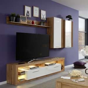 Monza Living Room Set 3 In Wotan Oak Gloss White Fronts LED - UK