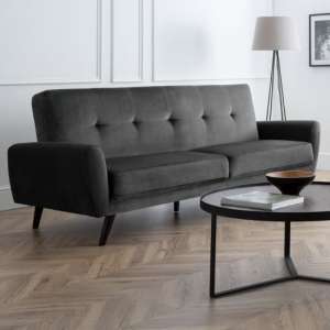 Macia Velvet Upholstered 3 Seater Sofa In Grey With Black Legs - UK