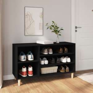 Monza Wooden Hallway Shoe Storage Rack In Black - UK