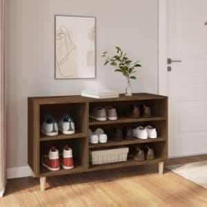 Monza Wooden Hallway Shoe Storage Rack In Brown Oak - UK