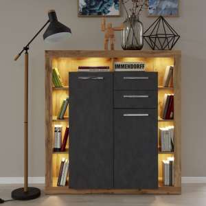 Monza Wooden Highboard In Wotan Oak And Matera With LED