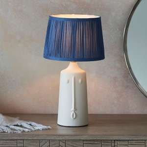 Mopti Blue Silk Shade Table Lamp With White Ceramic Base - UK