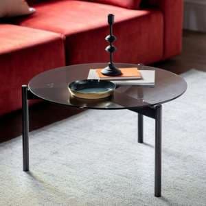 Moraine Smoked Glass Coffee Table With Black Wooden Base