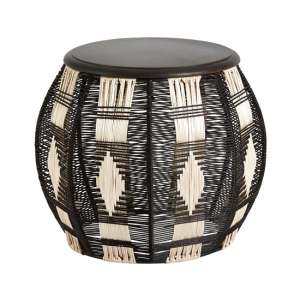 Morgan Round Wooden Stool With Black Metal Frame