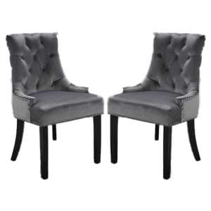 Morgana Grey Velvet Dining Chairs With Wooden Legs In Pair
