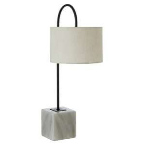Moroni White Linen Curved Table Lamp With White Marble Base