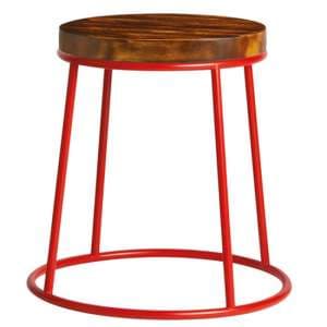 Mortan Industrial Red Metal Low Stool With Rustic Aged Seat