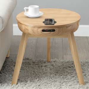 Morvik Wooden Smart Lamp Table Round In Ash - UK