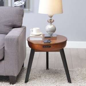 Morvik Wooden Smart Lamp Table Round In Walnut - UK