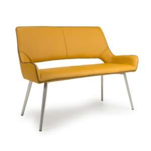Mosul Leather Effect Dining Bench In Yellow With Steel Legs