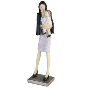 Mother And Daughter Poly Design Sculpture In White And Silver