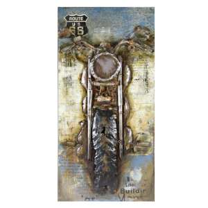 Motorcycle 3D Picture Metal Wall Art In Brown And Beige - UK