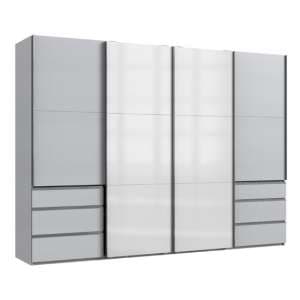 Moyd Mirrored Sliding Wardrobe In White And Light Grey 4 Doors