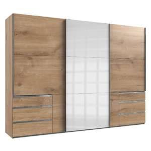 Moyd Mirrored Sliding Wardrobe In White And Planked Oak 3 Doors