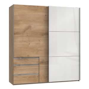 Moyd Mirrored Sliding Wardrobe In White And Planked Oak