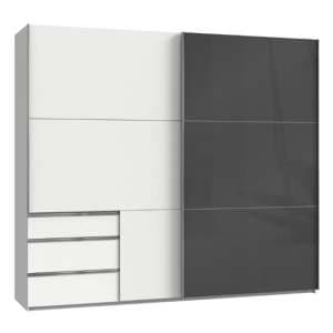 Moyd Mirrored Sliding Wide Wardrobe In Grey And White
