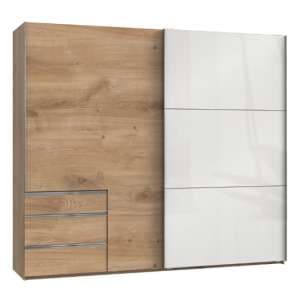 Moyd Mirrored Sliding Wide Wardrobe In White And Planked Oak