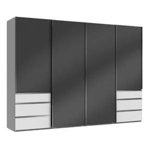 Moyd Wooden Sliding Wardrobe In Grey And White 4 Doors