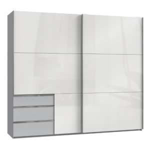 Moyd Wooden Sliding Wide Wardrobe In White And Light Grey