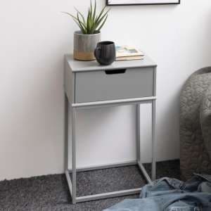 Mulvane Wooden Bedside Table With Metal Frame In Grey - UK