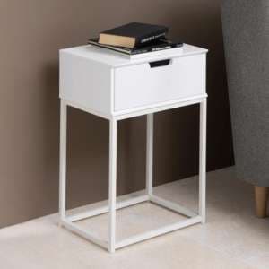Mulvane Wooden Bedside Table With Metal Frame In White - UK