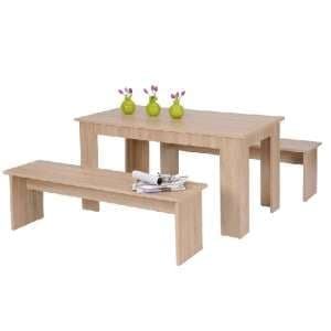 Munich Large Dining Set In Sonoma Oak With 2 Dining Benches