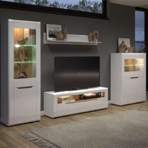 Murcia High Gloss Living Room Furniture Set In White With LED