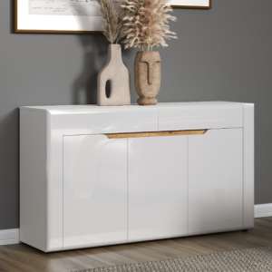 Murcia High Gloss Sideboard With 2 Doors 3 Drawers In White - UK