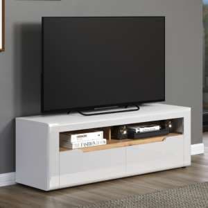 Murcia High Gloss TV Stand With 2 Drawers In White And LED - UK