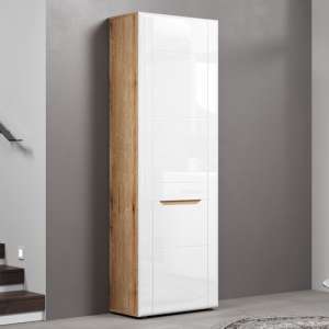 Murcia High Gloss Wardrobe With 1 Door In White And Evoke Oak